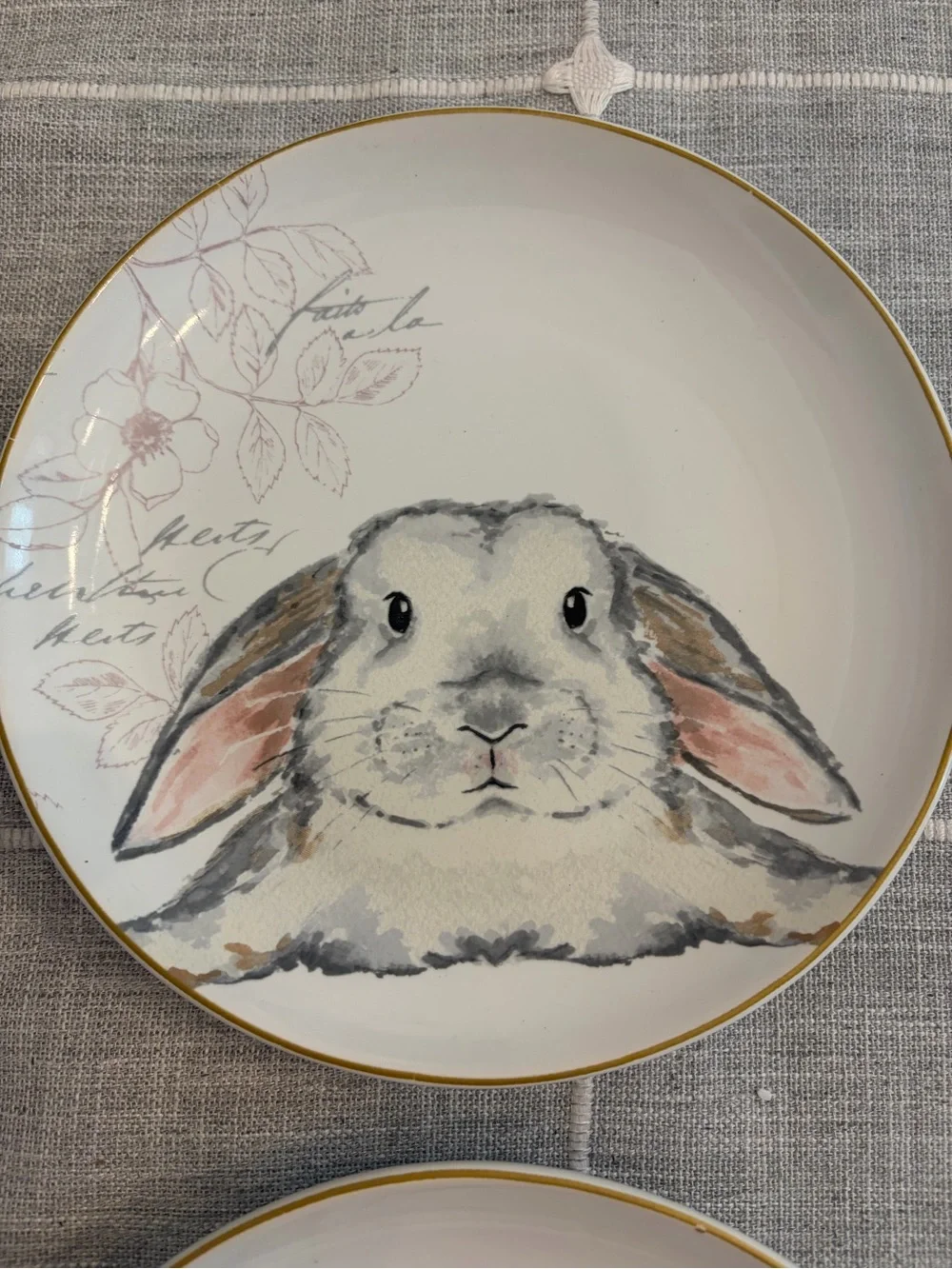 SET OF 6 Pier 1 Elegant Gray Bunnies APPETIZER SALAD DESSERT PLATES, PORCELAIN